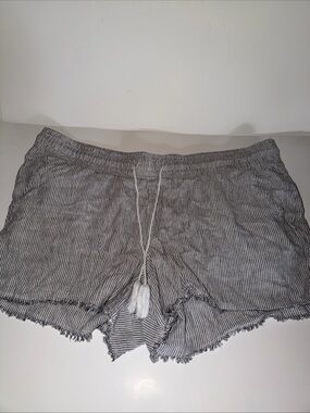 TIME AND TRU Shorts XXL 20 Gray & White Stripe Pockets Frayed Edge